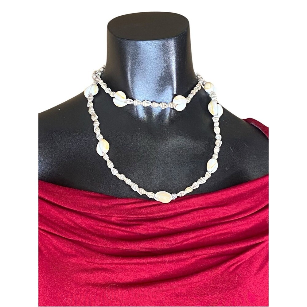 Beaded Shell Necklace Extra Long Beachy Jewelry Boho Revival Hippie Free Spirit